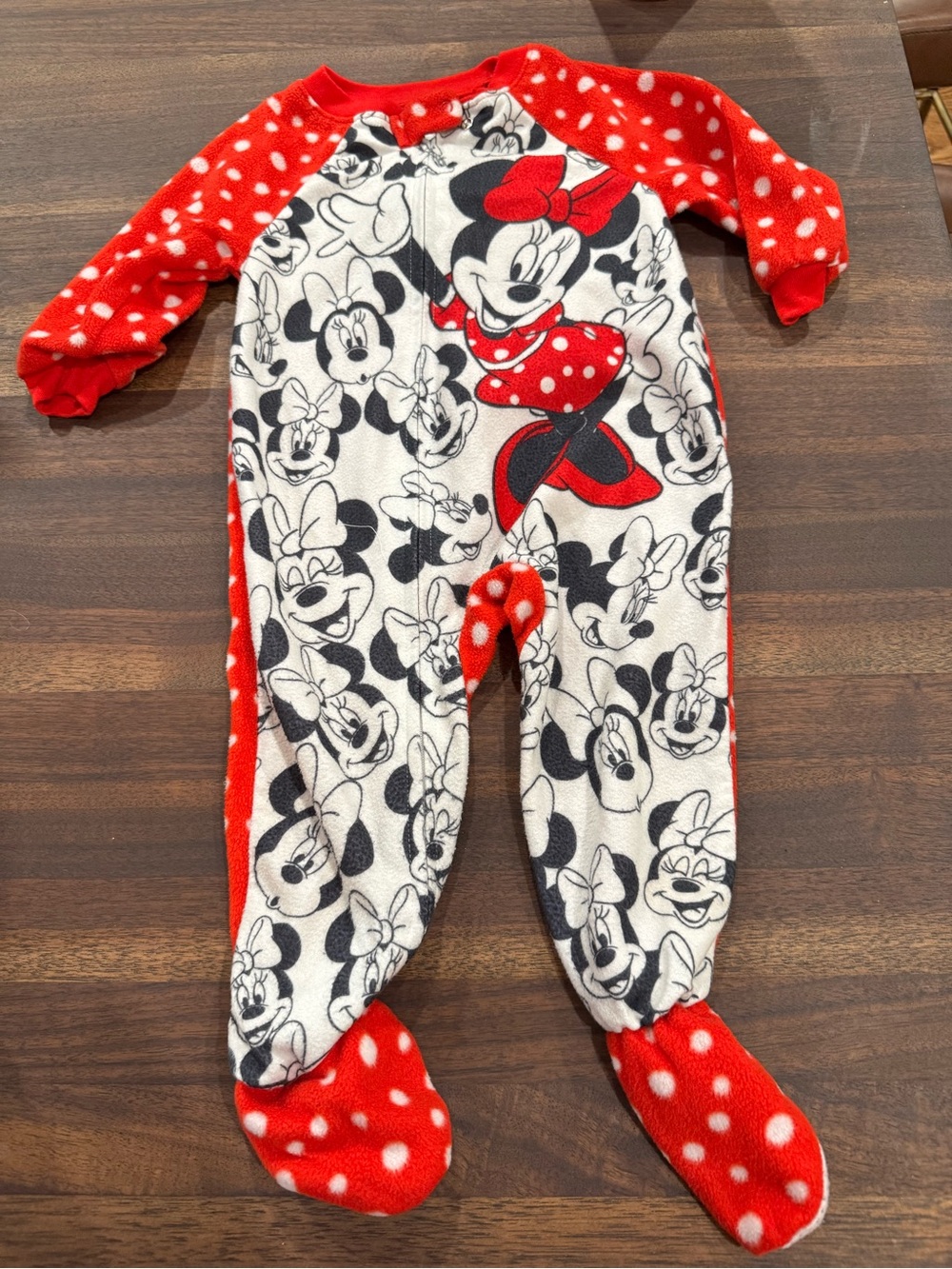 Disney Minnie Mouse Red, White & Black Polka Dot Footed One-Piece